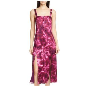 Cinq à Sept Tie-Dye Button Front Satin Strapless Slit Midi Dress Size 6